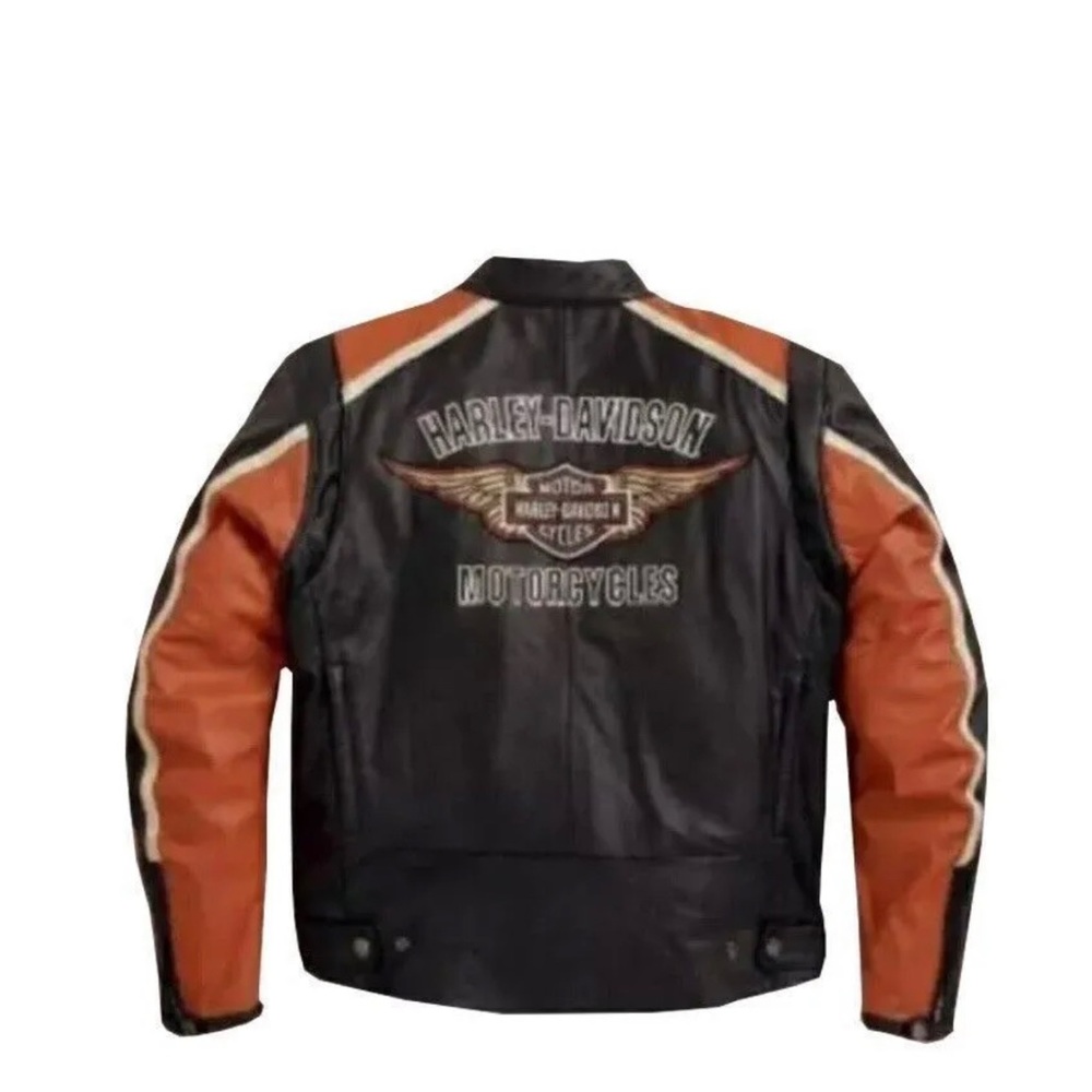Harley-Davidson Cruiser Orange Motorcycle Leather Safety Jacket Motorbike Jacket - Picture 2 of 3
